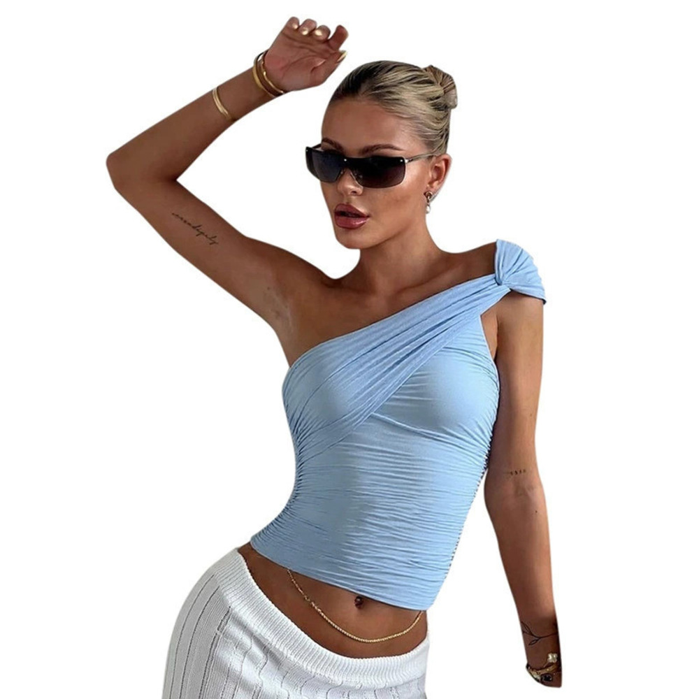 Zara Summer Solid Color One Shoulder Tie Mesh Tank Top - Picture 5 of 6
